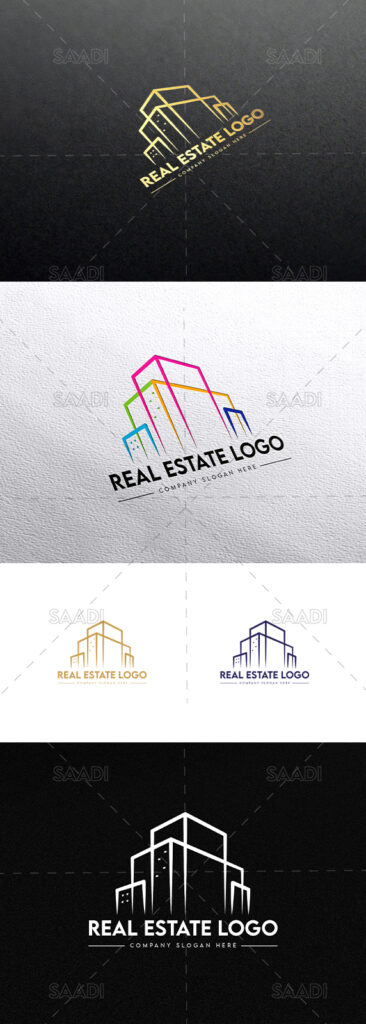 real estate building logo with red background