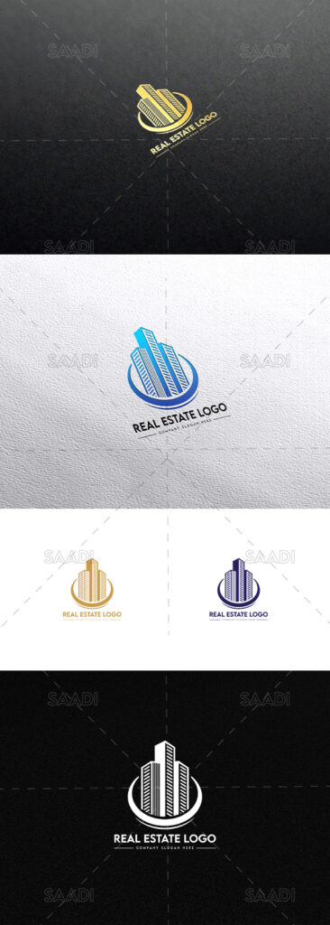 real estate logo buildings in a round circle shape