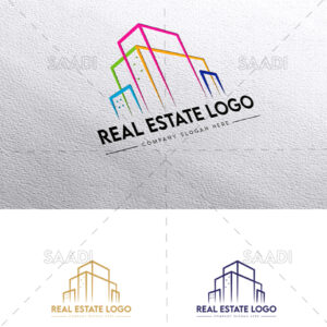 real estate building logo with red background